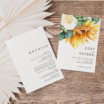 bold country sunflower bouquet all in one wedding invitation