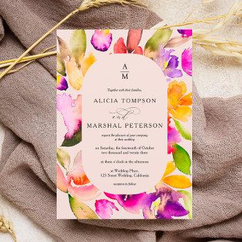 bold fall oversize floral watercolor photo wedding invitation