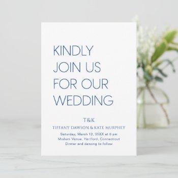 bold typography cobalt blue modern wedding invitation
