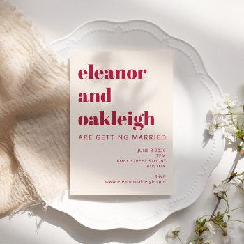 bold typography magenta and ivory modern wedding invitation