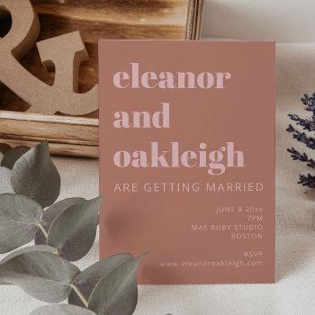 bold typography terracotta blush modern wedding invitation