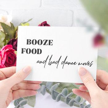 booze food bad dance moves funny wedding invitation