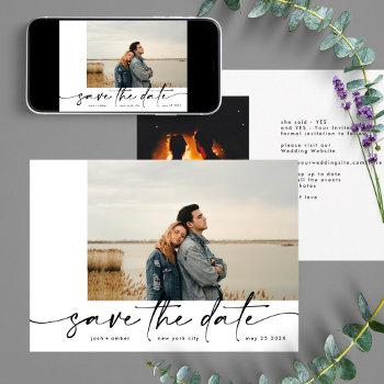 Small Bordered | Modern Simple White Photo Black Onyx Save The Date Front View