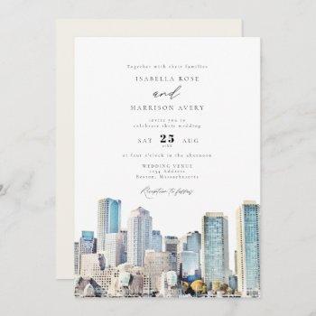Small Boston Massachusetts Watercolor Skyline Wedding In Front View