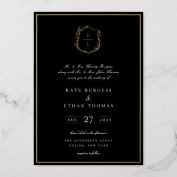 botanical crest monogram wedding foil invitation