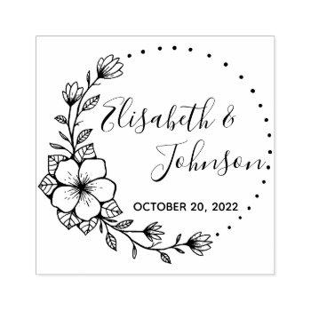 Small Botanical Floral Names Wedding Rubber Stamp Front View