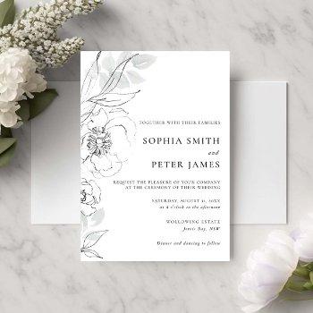 botanical floral sketch wedding invitation