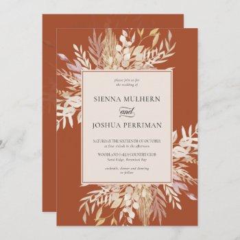 botanical foliage terracotta cream wedding invitation