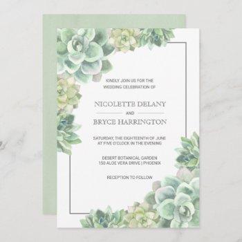 Small Botanical Green Watercolor Succulent Frame Wedding Front View
