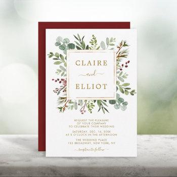 botanical greenery christmas holiday gold wedding  invitation