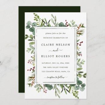 botanical greenery christmas holiday green wedding invitation