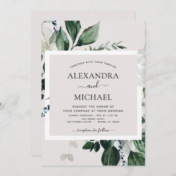 botanical greenery watercolor elegant wedding invitation