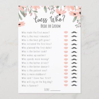 Small Botanical Watercolor Baby Shower Guess Who Game Program Front View