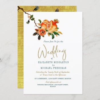 botanical wedding gold elegant modern pomegranate invitation