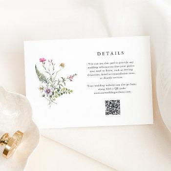 Small Botanical Wildflowers | Wedding Details Qr Code Enclosure Card Front View
