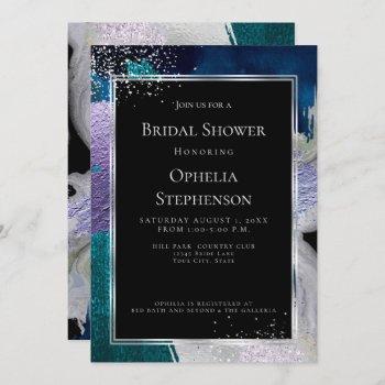 bridal shower | elegant bold teal lilac abstract invitation