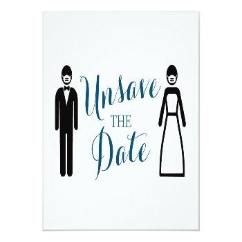 Small Bride And Groom Unsave The Date Announcement Post Front View