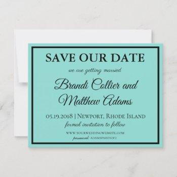 Small Bride & Co Wedding Suite Modern Teal Blue Save The Date Front View