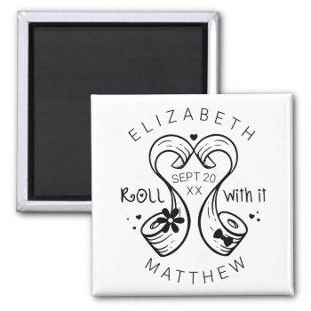 Small Bride & Groom Toilet Paper Roll Save The Date Magnet Front View