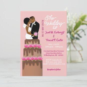 bride & groom wedding cake topper african american invitation