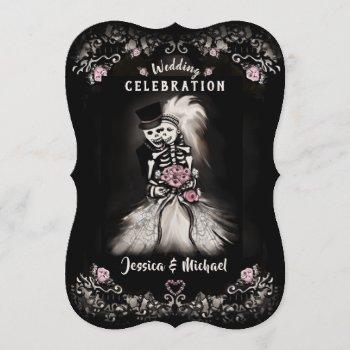 Small Bride Groom Wedding Skeletons Cemetery Love Invite Front View