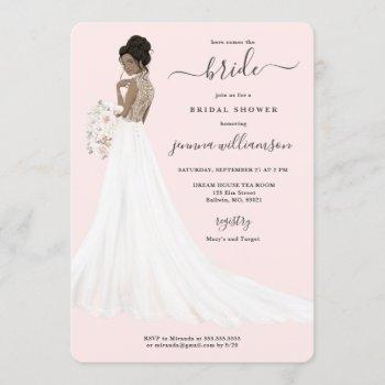 bride in lace gown bridal shower invitation