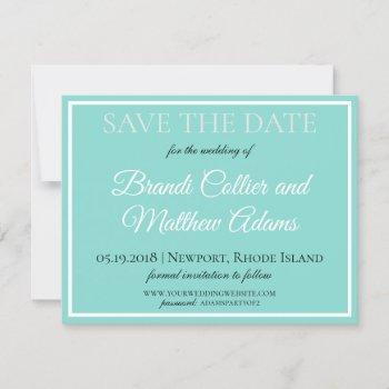 Small Bride & Wedding Suite Elegant Teal Blue Save The Date Front View