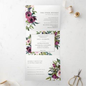 Small Bright Blush Burgundy Green Floral Bunch Wedding Tri-fold Front View