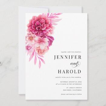bright hot pink floral qr code all in one wedding invitation
