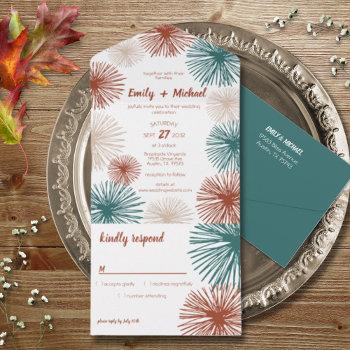 bright modern abstract dark teal copper bisque  all in one invitation