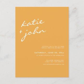  bright mustard yellow minimalist virtual wedding invitation postcard