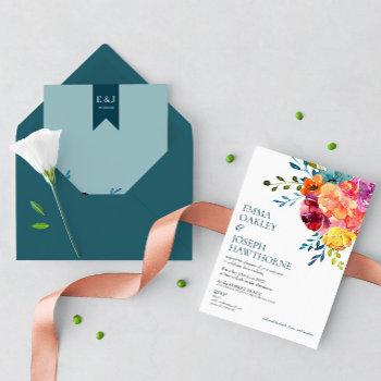 bright summer colorful turquoise floral wedding  i invitation