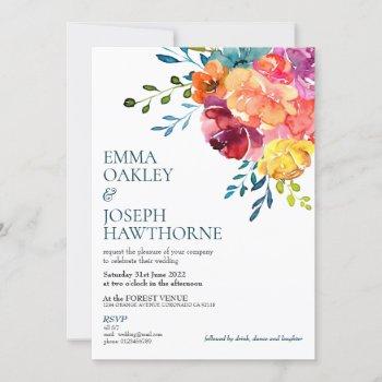 bright summer colorful turquoise floral wedding  invitation