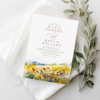 bright summer wildflowers boho wedding invitation