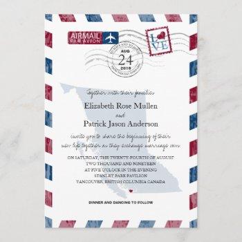 british columbia airmail wedding invitation