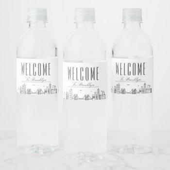 Small Brooklyn Skyline | Welcome Message Water Bottle Label Front View
