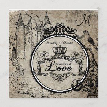 Small Brown Damask Unconditional Love Wedding Invite Front View
