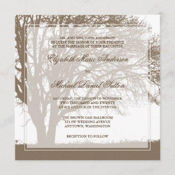 brown oak tree fall wedding invitation