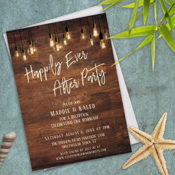 brown wall edison lights happily ever after party invitation