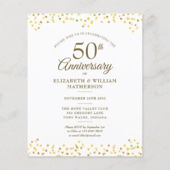 budget 50th anniversary gold hearts invitation
