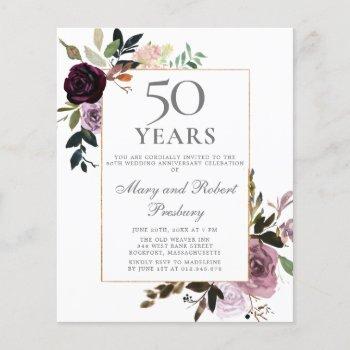 Small Budget 50th Anniversary Invite Purple Pink Floral Front View
