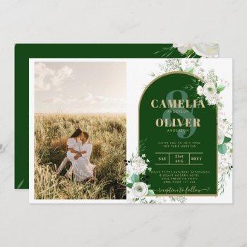 budget all-in-1 white roses green wedding qr code invitation