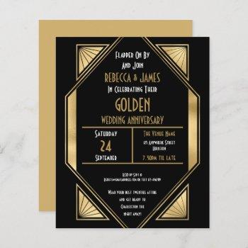 Small Budget Art Deco Golden Wedding Anniversary Invite Front View