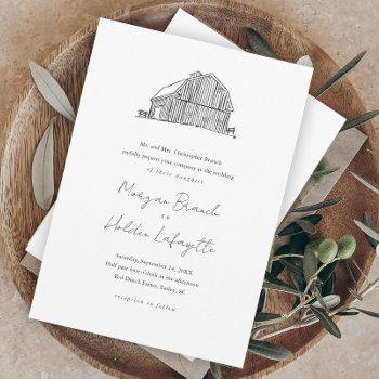 budget barn sketch rustic wedding invitation