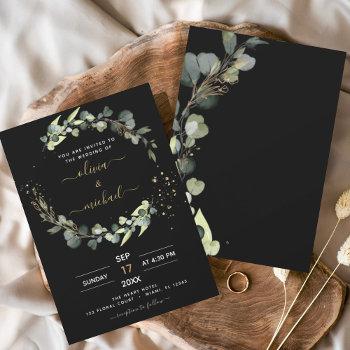 budget black eucalyptus wedding invitations flyer
