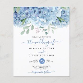 budget blue hydrangeas floral wedding invitation