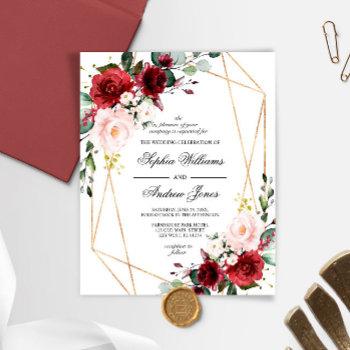 Small Budget Blush & Burgundy Rose Wedding Front View