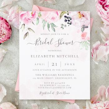 budget blush pink floral bridal shower invitation