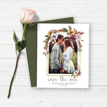 Small Budget Boho Floral Arch Photo Save The Date Front View