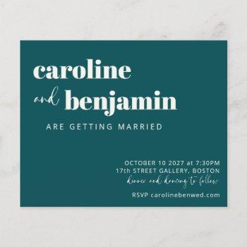 Small Budget Bold Emerald Chic Modern Wedding Invite Front View